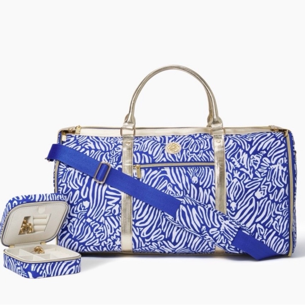 Lilly Pulitzer GWP Garment Bag/Weekender Duffel Jewelry Case Martinique Blue NWT